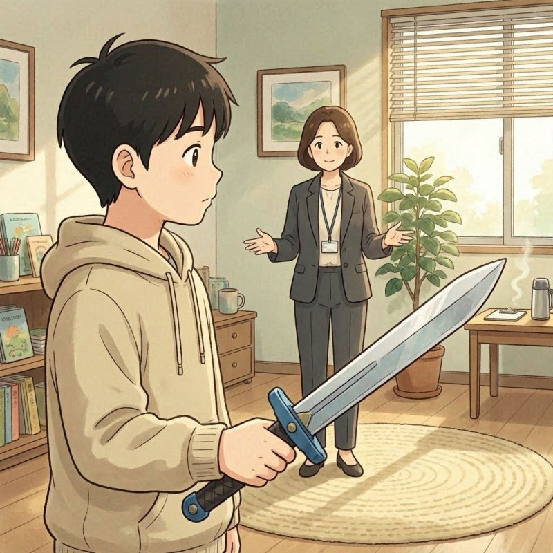 칼을 들고 다가오는 아이